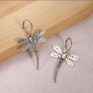 NWT Moonstone Dragonfly Drop Earrings Vintage Jewelry 925 Silver Plated